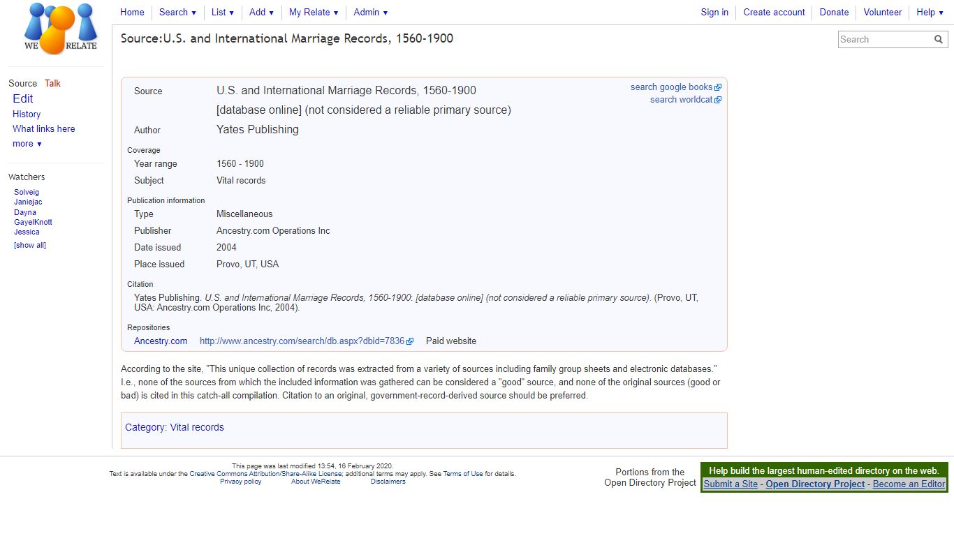 Source:U.S. and International Marriage Records, 1560-1900 ...